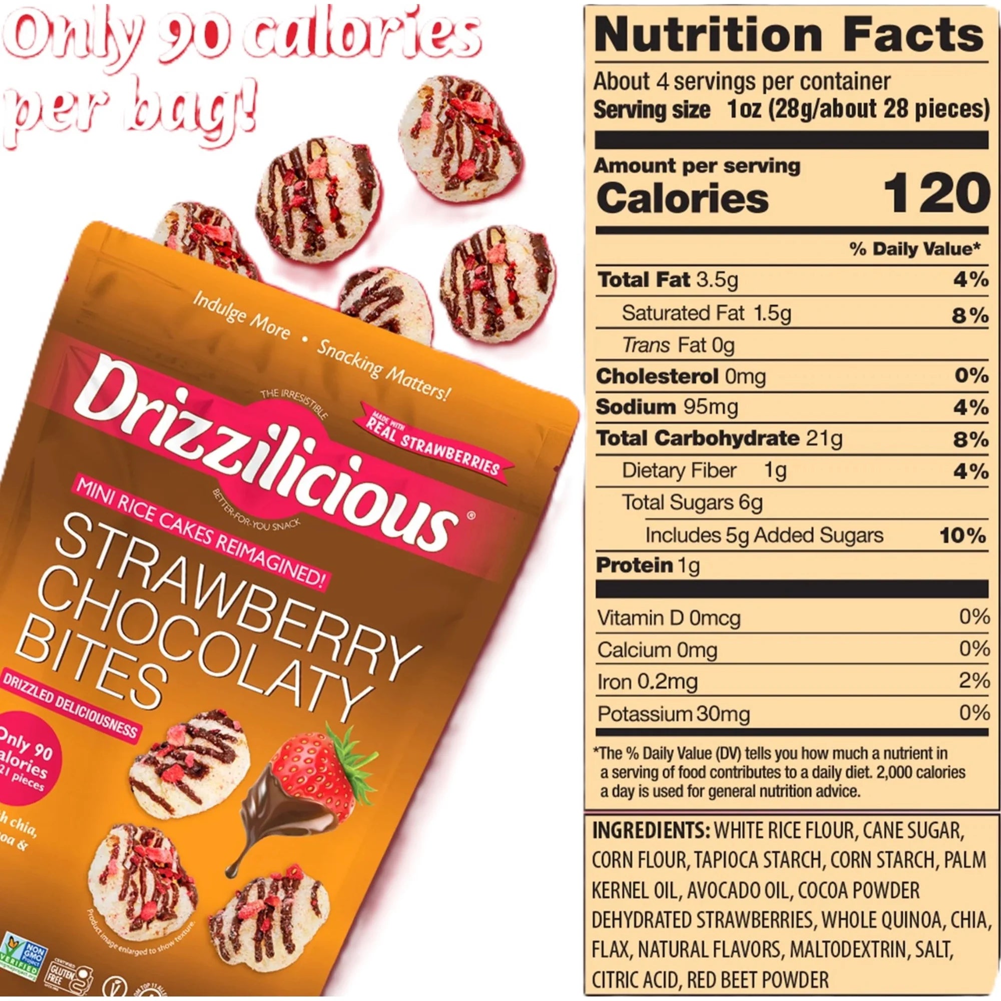 Drizzilicious Strawberry Chocolaty Bites, Mini Rice Cakes