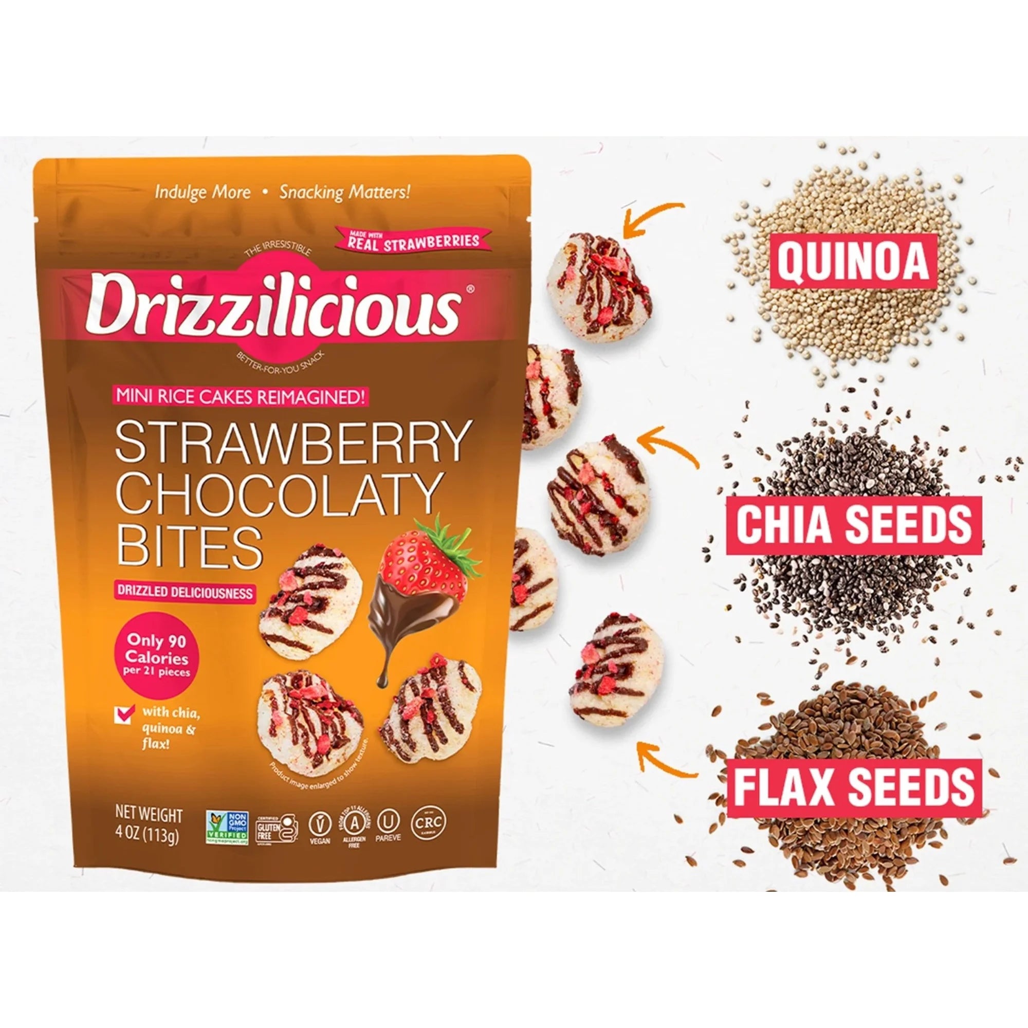 Drizzilicious Strawberry Chocolaty Bites, Mini Rice Cakes