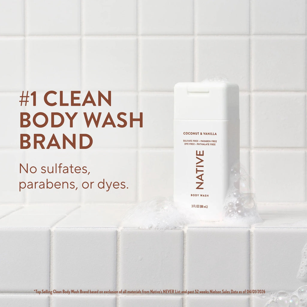 Native Coconut & Vanilla Body Wash, 3 oz Travel