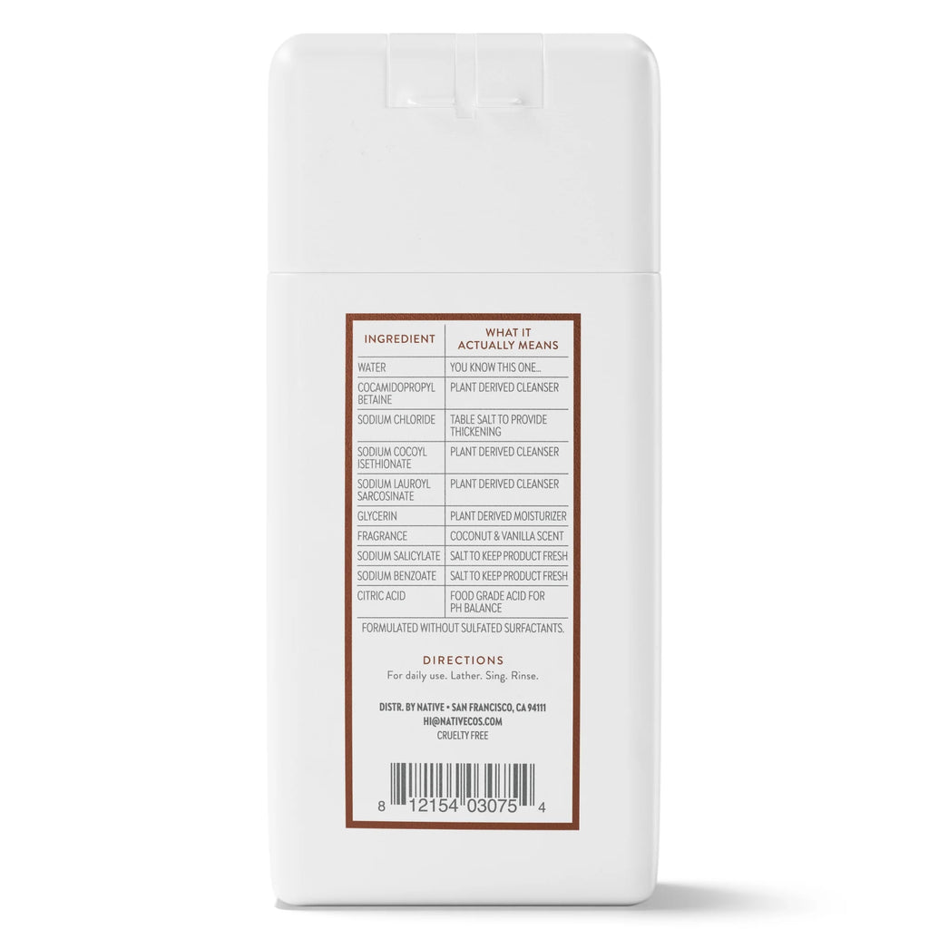 Native Coconut & Vanilla Body Wash, 3 oz Travel