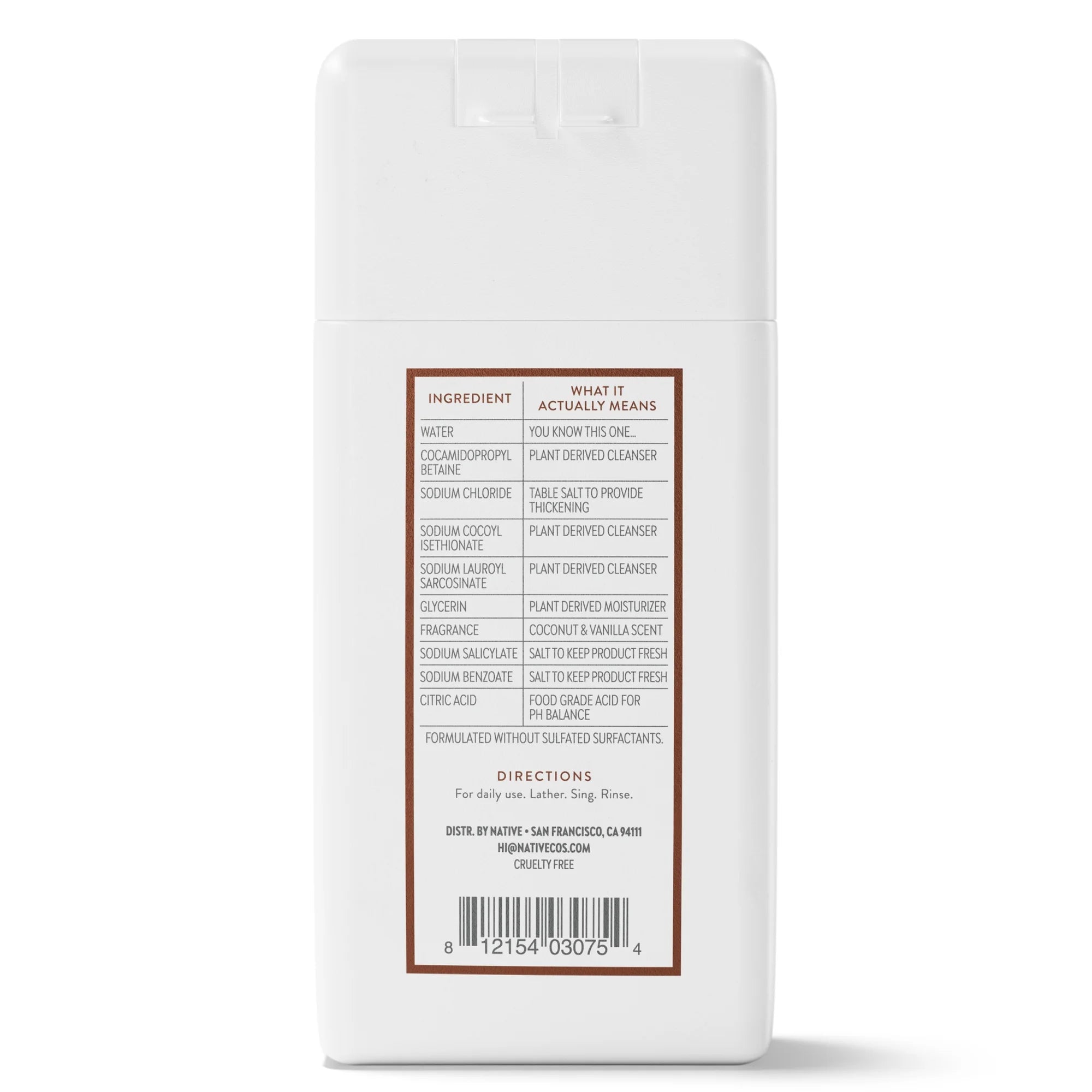Native Coconut & Vanilla Body Wash, 3 oz Travel