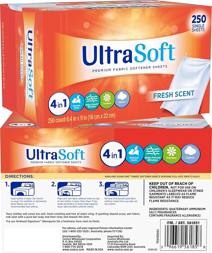 Premium 4 in 1 Laundry Dryer Sheets (6.4"x9") w/Easy-to-Dispense Box, Fabric Softener Fresh Scent
